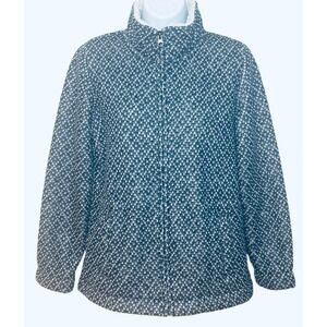 LL Bean Sweater Fleece Jacket Womens S Petite Blue White Full Zip Sherpa Lined